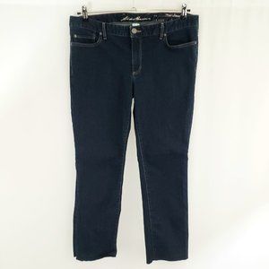 Eddie Bauer Truly Straight Cropped Jeans Size 14 Blue Stretch Waist Frayed Hem